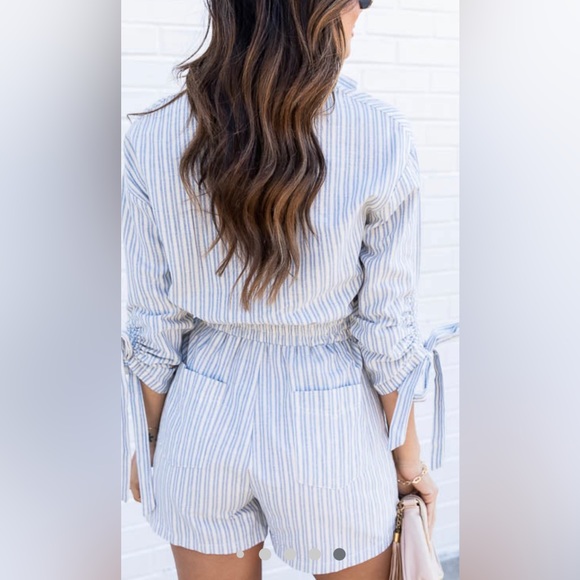 Pink Lily Should’ve Said Blue Stripe Collar Romper - Picture 5 of 15